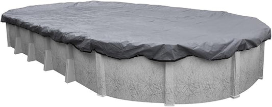 Robelle 16 x 32 ft Industrial Gray Winter Oval Pool Cover for Above Ground Pools, 4 ft Overlap (20 x 36 ft Cover Size), Solid 14 x 12 Scrim, 4.5 oz/yd2, 20-Year Warranty, Style: 301632-4A
