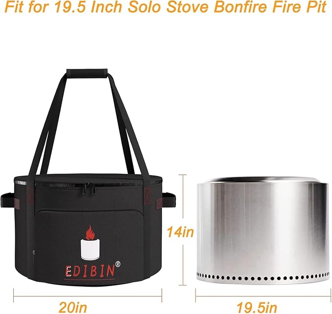 Outdoor Fire Pit Bag Compatible with Solo Stove Bonfire Fire Pit W x 19.5 Inch,H x 14 Inch Smokeless Fire Pit, Natural Wood Burning Firebowl(Only Bag)
