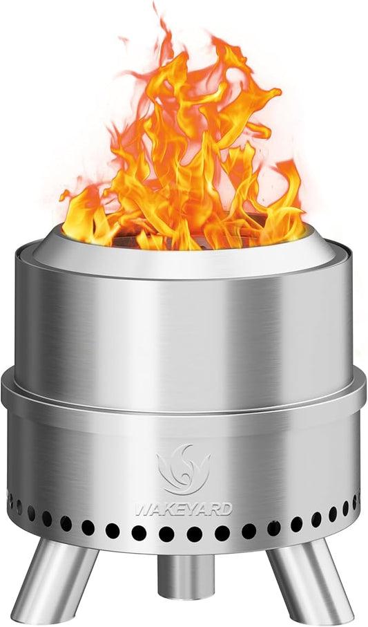 Smokeless Fire Pit, 15 Inch Portable Smokeless FirePit for Outside with Fire Poker and Carry Bag, Stainless Steel FirePit, Easy Setup and Storage, Sliver