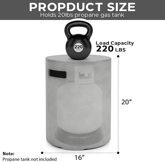 Propane Tank Cover Table, 16 X 20 inch Round Outdoor Propane 20 LB Tank Storage Box Hideaway with Side Handles Tank Holder for Outside Patio Backyard, Grey