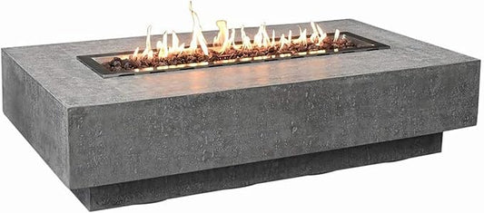 Elementi Hampton Concrete Fire Pit 56" x 32" Outdoor Patio Firepit Includes Lava Rocks Modern Fire Pits & Outdoor Fireplaces for Garden, Deck, Indoor & Outdoor Heating