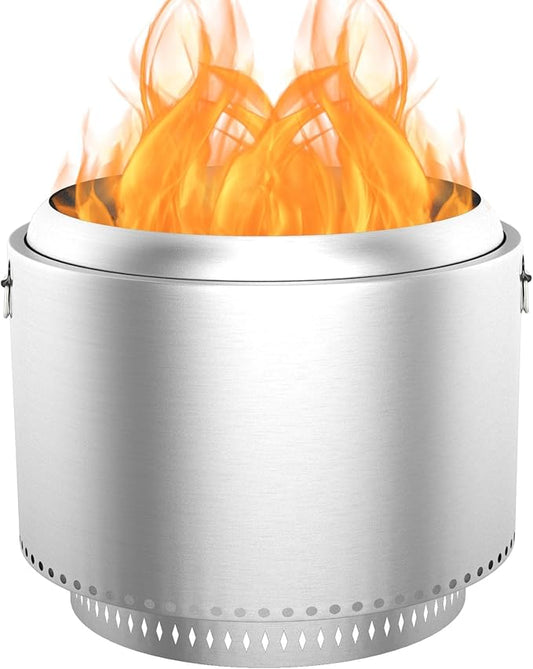 27" Smokeless Fire Pit, Portable Stainless Steel Firepit for Camping, Backyard, Beach,360° Airflow Wood Burning Outdoor Fireplace with Stand & Removable Ash Pan