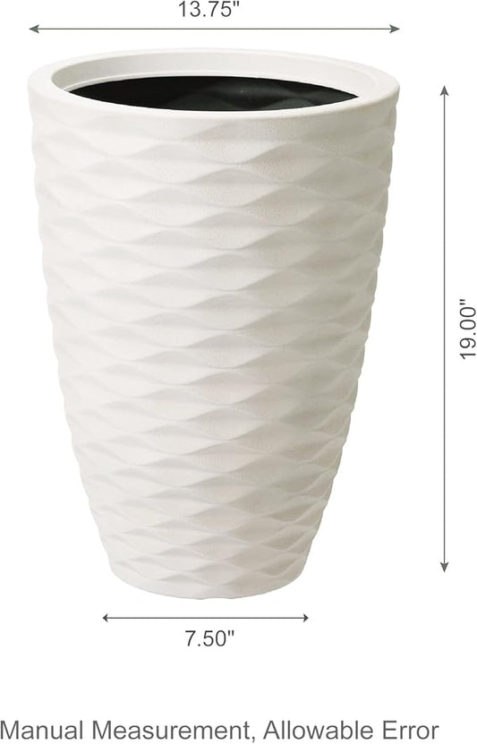 Glitzhome Set of 2 Outdoor Planter Polyresin Modern Decor Large Tall Gardening Containers Flower Pots, White