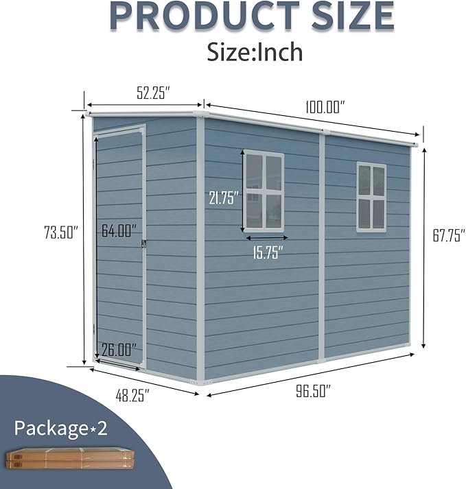 4x8 FT Outdoor Storage Shed Plastic Shed W/Floor,Resin Lean to Shed W/ 2 Windows & Lockable Door,Garden Tool House W/Air Vent & Sloped Roof,All Weather Waterproof for Backyard,Patio,Lawn,Grey