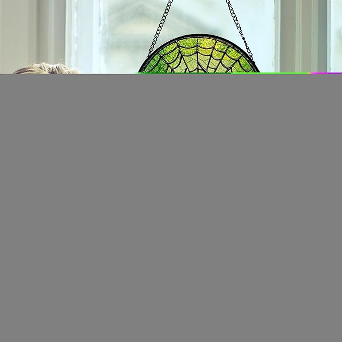 CRISGIF Stained Glass Window Hanging - Black Green Horror Spider Web Suncatcher for Doors Garden Patio Sun Catchers Decor Christmas Halloween Birthday Gifts for Women Men Mom Nana Friend 6.3 in