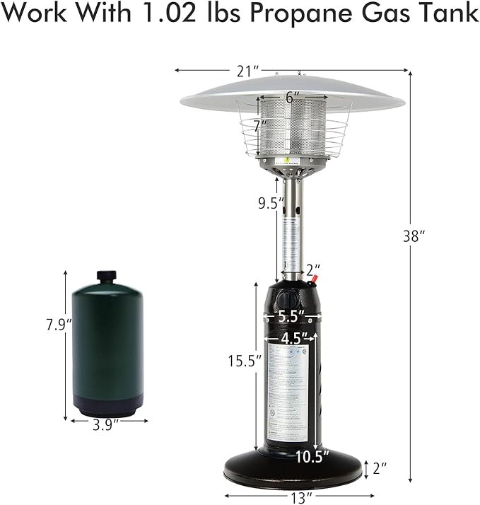 Tangkula Tabletop Propane Patio Heater, 11,000 BTU Portable Outdoor Heater W/Adjustable Flame, Simple Ignition System, Tipping-Over Protection, Ideal for Courtyard, Garden, Patio Restaurant (Black)