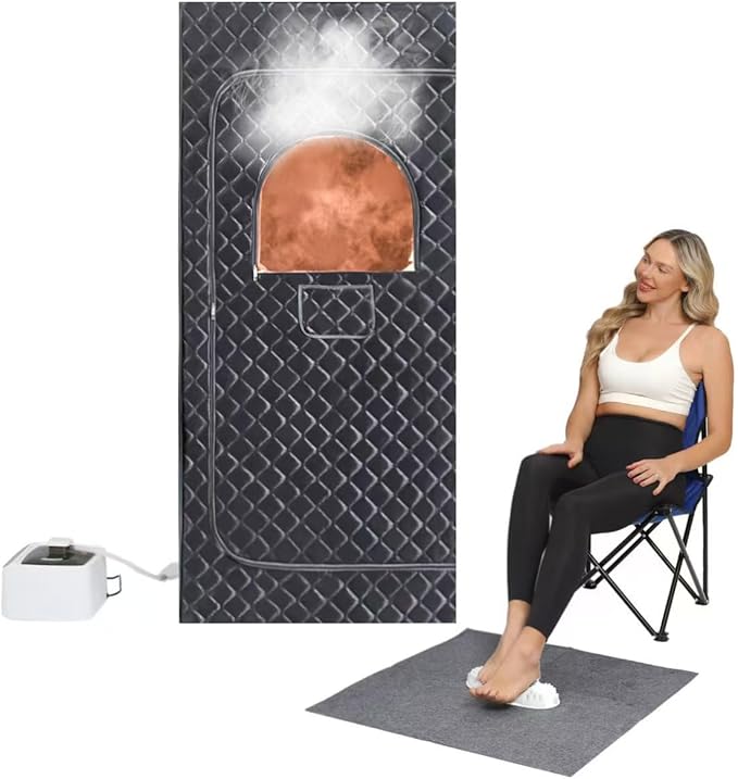 Sauna Box,Foldable Portable Sauna for Home Outdoor,Cold Resistant Warm Fabric Portable steam 3L,1200W Steamer,Remote Control,Chair, for Warmth as Well,Keep fit,Steam Heating Box. (Black/Grey)