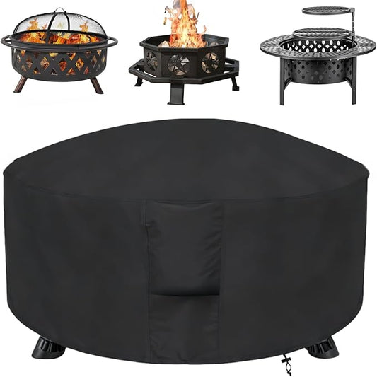 POMER Patio Fireplace Cover, Round Fire Pit Cover for 28 Inch Outdoor Fireplace Waterproof Heatwave Fire Bowl Cover Round -28"D x 43"H