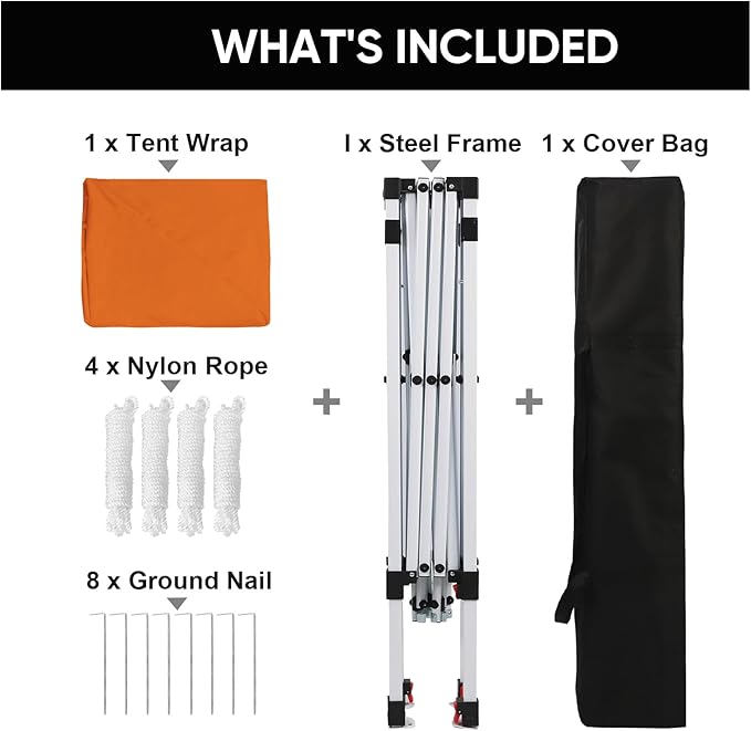 Northroad 8X8 FT Pop Up Canopy, Outdoor Instant Canopy Tent w/Carrying Bag, Portable Gazebo Shelter for Wedding Party,Commercial Event,Patio,Garden,Beach -Orange