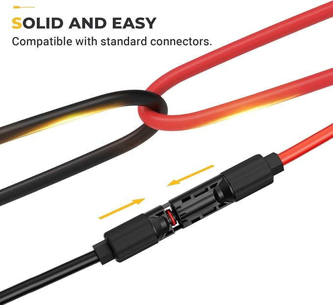 BougeRV 20 Feet 8AWG Solar Extension Cable with Female and Male Connector with Extra Pair of Connectors Solar Panel Adaptor Kit Tool (20FT Red + 20FT Black)