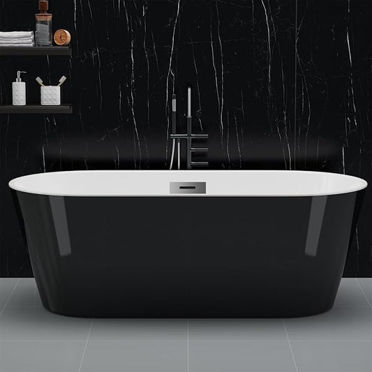 67" Free Standing Tub, Acrylic Soaking Bathtub, Stand Alone Freestanding Tub with Matte Sliver Drain and Overflow, Contemporary Bathtub for Bathroom, Black
