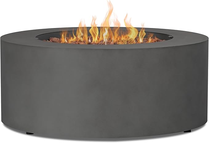 Real Flame Aegean 36" Round Propane or Natural Gas Fire Pit Table, 50,000 BTU, Powder-Coated Steel, Push-Button Ignition, CSA Certified, Lava Rock, Storage Cover, Stainless Steel Burner with Lid