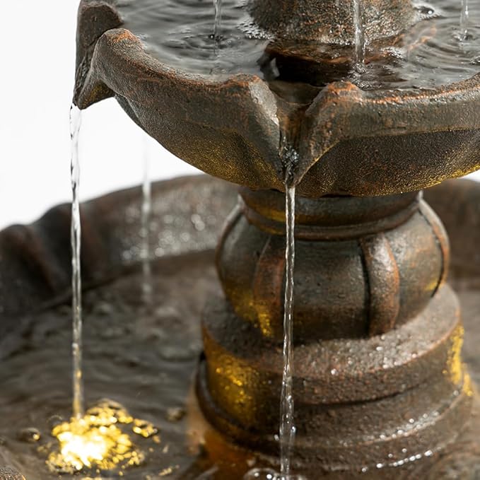 Warm Garden 3 Tiered Outdoor/Indoor Water Fountains –42.2 in. Tall, Like Stone Bird Bath for Outside, Elegant Waterfall Feature for Garden, Yard, Patio, Home Decor (Bronze Color)