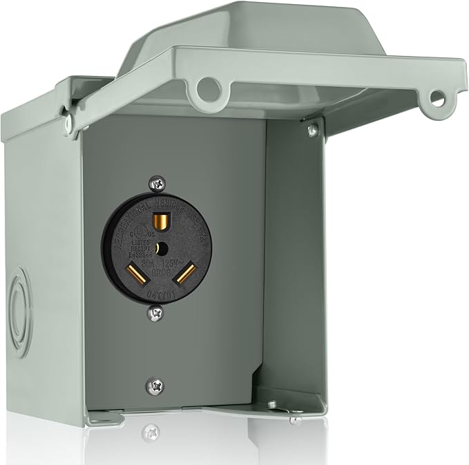 WELLUCK 30 Amp RV Power Outlet Box, 125 Volt NEMA TT-30R RV Receptacle, Enclosed Lockable Outdoor Electrical Panel Weatherproof Plug for Temporary Hookup RV Camper Travel Trailer Car Generator