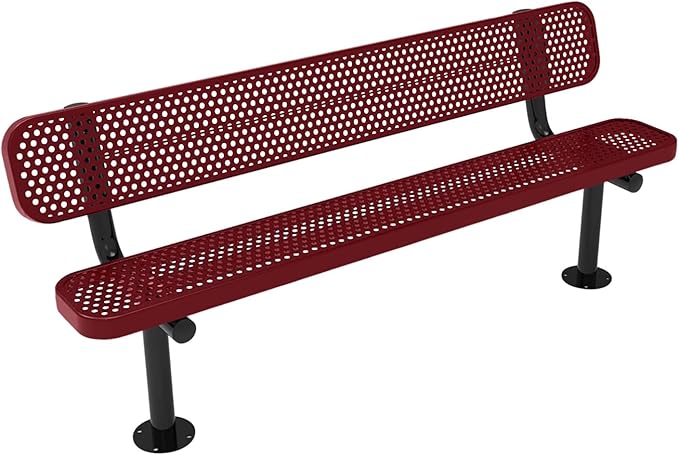 COATEDOUTDOORFURNITURE Coated Outdoor Furniture Heavy-Duty Outdoor Bench Thermoplastic Coated, Punched Steel, Commercial-Grade Seating, Made in America (Surface with Back, 6 Ft, Burgundy)