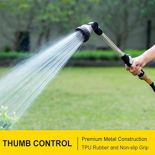 FANHAO Metal Garden Hose Wand, 16-Inch Heavy Duty Watering Wand with 9 Spray Patterns, 180° Rotating Long Garden Hose Nozzle Thumb Flow Control, Ideal to Water Hanging Baskets and Shrubs -Black