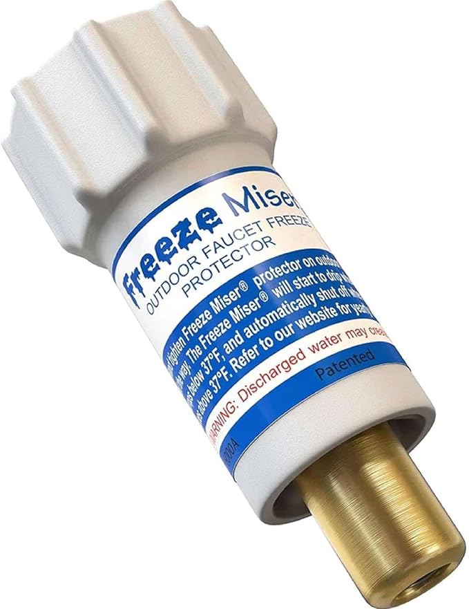 Freeze Miser Outdoor Faucet & Spigot Freeze Protection – Patented Valve Shield, Activates at Water Temperature Below 37°F/3°C – Durable Winter Cover Alternative – Quick Install, Saves Water – 1 Pack