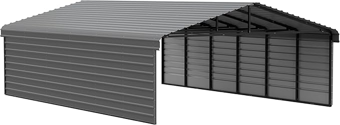 Arrow Carports Galvanized Steel Carport, with 2-Sided Enclosure, Compact Car Metal Carport Kit, 20' x 29' x 7', Charcoal