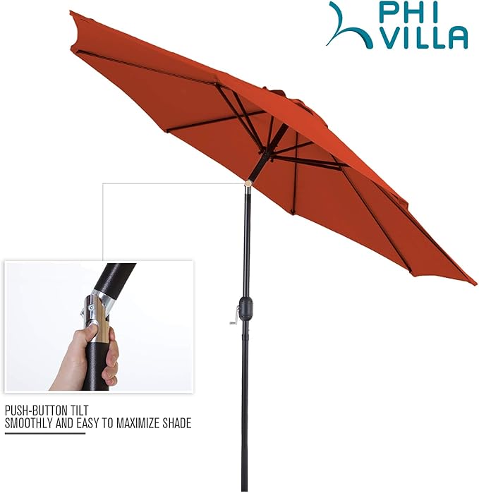 PHI VILLA 9ft Patio Umbrella Clearance, Outdoor Market Table Umbrellas with 8 Ribs and Push Button Tilt for Garden Deck & Poolside (No Base)