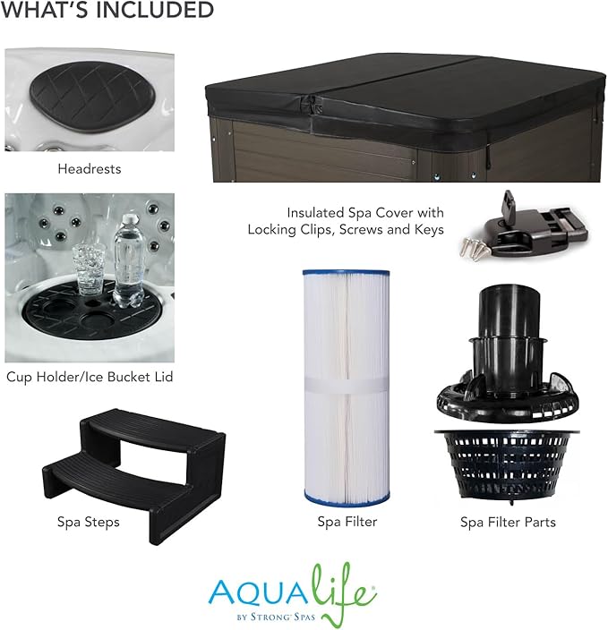 AquaLife Amplified™ 6-Person 100-Jet Acrylic Double Lounger Hot Tub with Bluetooth Stereo, LED Lighting, Insulated Cover, Stainless Steel Heater and Ozonator