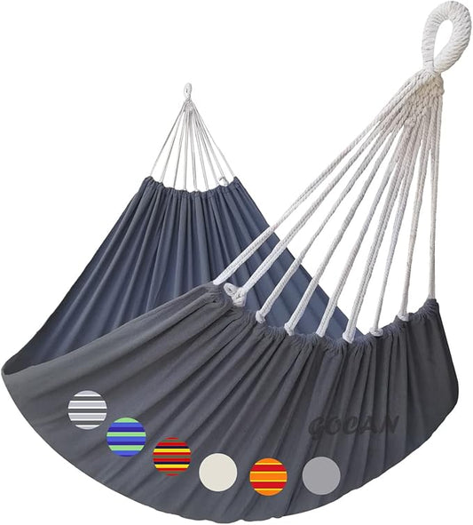 GOCAN Hammock Outdoor 2 People 220x150cm Total Length 330cm Load 300kg Canvas Cotton Hammock for Garden Indoor Children Balcony Dark Gray XXL