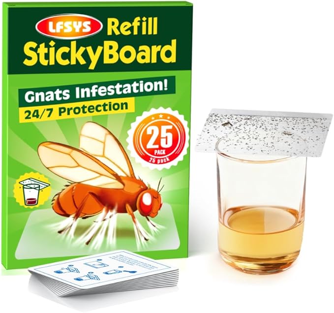 Double-Sided Sticky Trap Covers for Fruit Fly Traps – 25 Pack Adhesive Cards for Fruit Fly – Clear, Mess-Free, Indoor Use