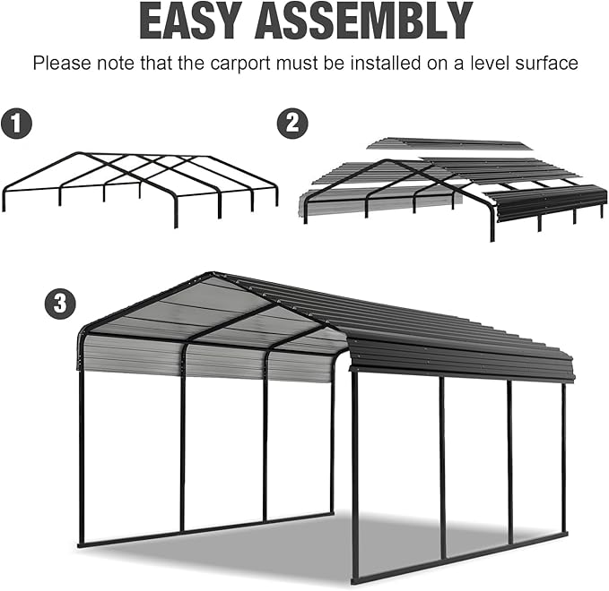 TCE Metal Carport Canopy 10x15 Heavy Duty,Multi-Use Canopy Garage Shed,Portable Car Garage with Enhanced Metal Frame, Outdoor Car Shelter for Car, Boats and Tractors