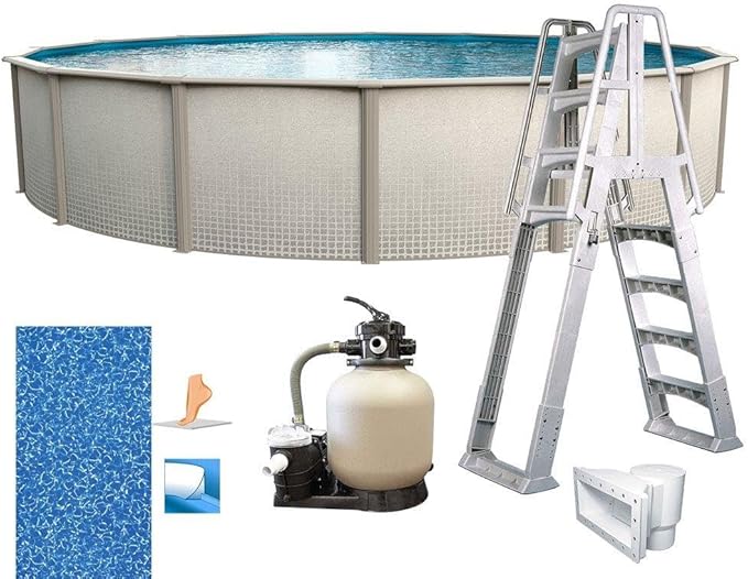 In The Swim 12' Round Above Ground Swimming Pool - Freestyle Package - Featuring: Sand Filter, Pump System and A-Frame Ladder