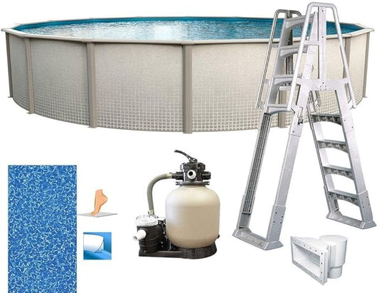 In The Swim 12' Round Above Ground Swimming Pool - Freestyle Package - Featuring: Sand Filter, Pump System and A-Frame Ladder