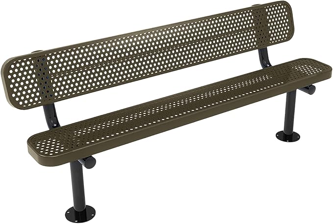 COATEDOUTDOORFURNITURE Heavy-Duty Outdoor Bench Thermoplastic Coated, Punched Steel, Commercial-Grade Seating, Made in America (Surface with Back, 6 Ft, Textured Gold Vein)