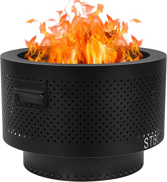 STBoo Smokeless Fire Pits for Outside with Portable Carrying Storage Bag, 20x14 Inch Firepits Outdoor Wood Burning, Low Smoke Outdoor Fireplace for Bonfire Picnic Backyard Cooking on Beach, Black, L
