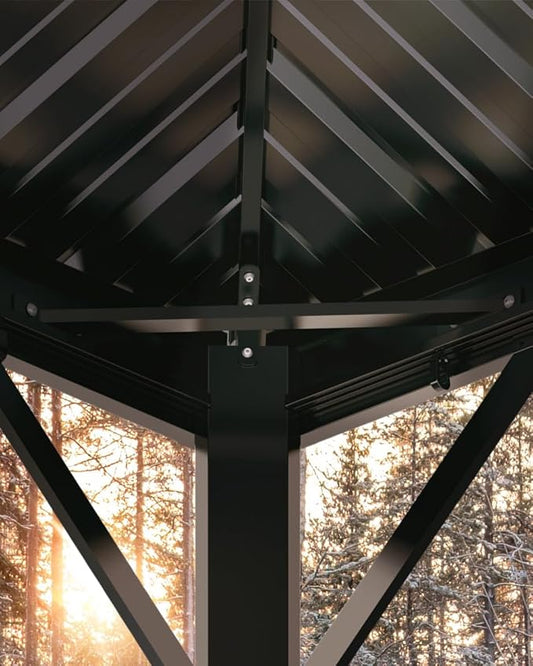 GarveeLife Hardtop Gazebo 12 ft x16 ft for All Weather, with Double Metal Roof, Aluminum Alloy Frame, Net, and Curtain, Permanent Building for Patio, Deck, Backyard, Lawn, and Garden