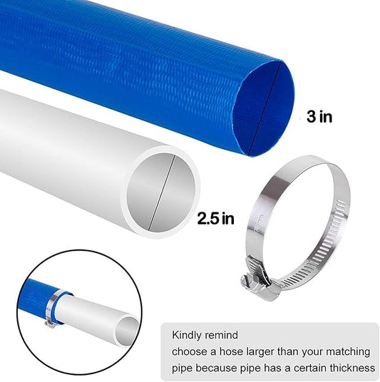 3” Diameter x 100' Blue Backwash Hose for Swimming Pools, Heavy Duty Discharge Hose Reinforced Pool Drain Hose, PVC Lay-Flat Draining Hoses Ideal for Water Transferring
