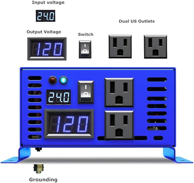 800 Watt Pure Sine Wave Inverter 24V DC to 110V 120V AC, 800W Power Invert Surge 1600W Power Converter for Solar System. (800W 24V 120V)