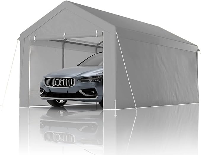 Carport 10x20ft Heavy Duty Canopy,Portable Garage Party Tent,Portable Garage with Removable Sidewalls & Doors All-Season Tarp for Car,Truck,Party Grey