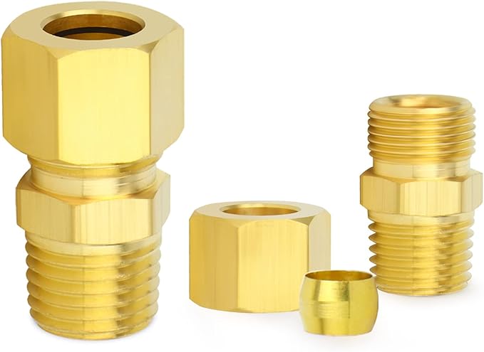 ChillWaves Brass Compression Tube Fitting, 3/16" OD x 1/8" NPT Male Compression Union Connector(10-PACK)