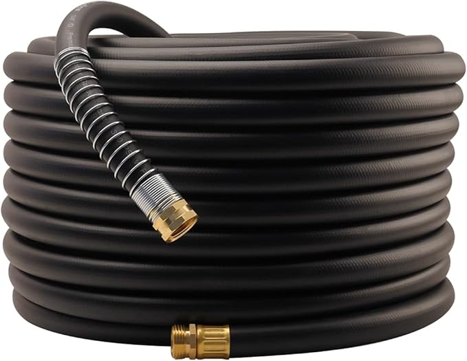 WiseFlow Garden Hose 150FT x 3/4", Heavy Duty Rubber Hose, Water Hose with Five Layered Braiding, Male Female Fittings, 1000PSI Burst, 300PSI Working (Black)