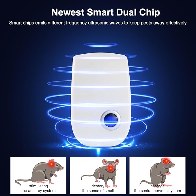 Upgraded Ultrasonic Pest Control Repeller Pest Control Electronic Pest Repellent Plug in Indoor for Rodents Mice Cockroach Bug Roach Mosquitoes Insects Spiders 6 Packs