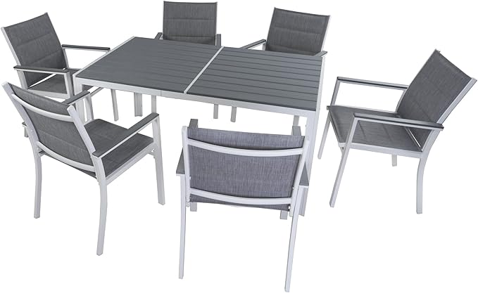 Kozyard Villa Outdoor Aluminum Patio Dining Chair (White Frame, Gray Paded Textilence, Pack of 2)