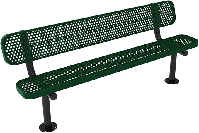 COATEDOUTDOORFURNITURE Coated Outdoor Furniture Heavy-Duty Outdoor Bench Thermoplastic Coated, Punched Steel, Commercial-Grade Seating, Made in America (Surface with Back, 6 Ft, Green)