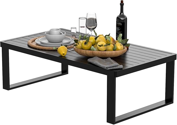 Aluminum Outdoor Patio Coffee Table for for Deck, and Poolside (Black, All-Aluminum)