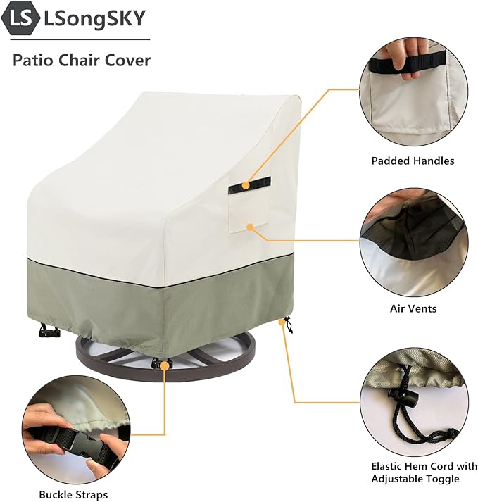 Outdoor Swivel Lounge Chair Cover,100% Waterproof Heavy Duty Outdoor Chair Covers,(33 L x 37 W x 38.5 H inches) Patio Furniture Cover for Swivel Patio Lounge Chair,White&Grayish Green