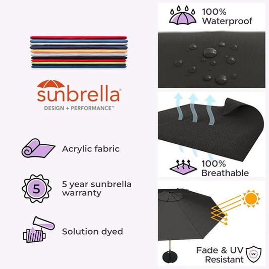 Midtown Umbrellas Push Pop Sunbrella Umbrella 9 Feet Outdoor Umbrella in Black Fabric - Patio Umbrella, Backyard Umbrella, Garden Umbrella, Picnic Table Umbrella & Pool Umbrella - Black Pole