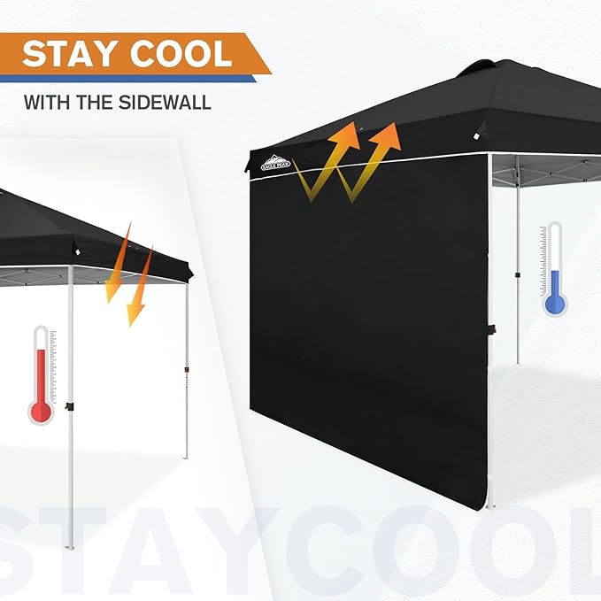 EAGLE PEAK Pop Up Canopy Tent with 1 Sidewall, Easy Setup Event Tent, Outdoor Sun Shade, Wheeled Carry Bag, Stakes and Guy Ropes, Instant Canopy 10x10, Black