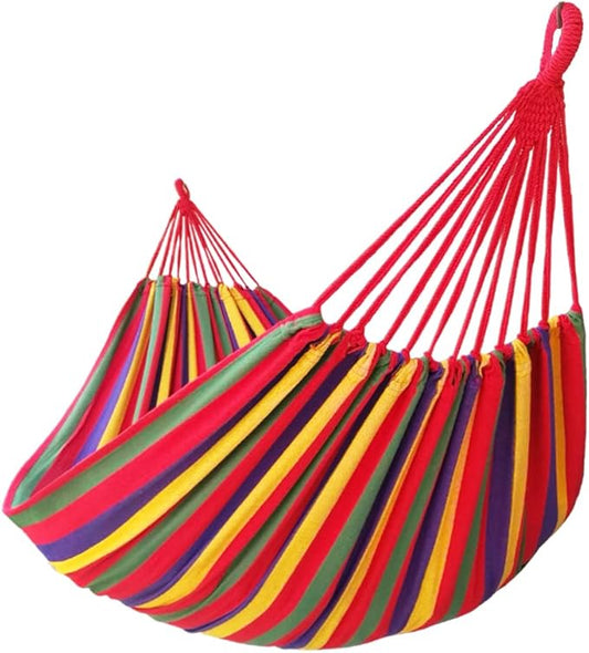 GOCAN Brazilian Double Hammock 2 Person Extra Large Canvas 250x160cm Total Length 350cm Load 500lb Cotton Hammock for Garden Outdoor and Indoor Rainbow(98 * 65'')