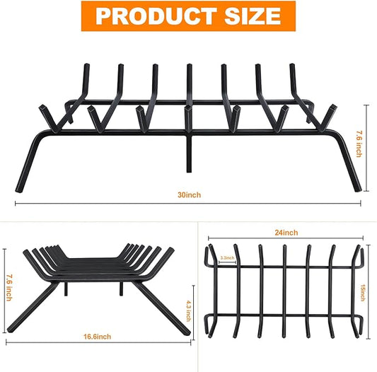 Fireplace Grate,Fireplace Log Holder,30 inch Heavy Duty Solid Cast Iron FIrewood Log Burning Rack for Inside The Fireplace Accessories Outood Fire Pit Kindling Fireplace Tools