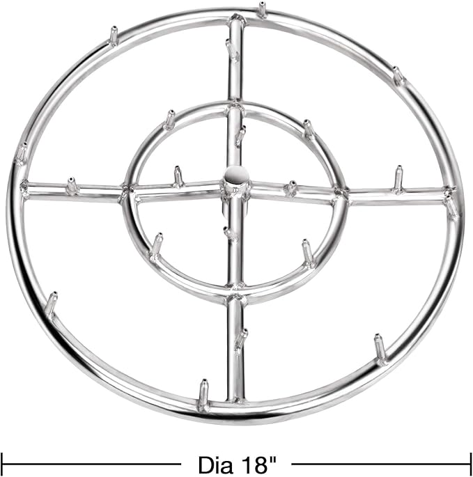 Stanbroil 18" Stainless Steel Round Jet Burner Ring for Natural or Propane Gas Fire Pit, 304 Series Stainless Steel, Double Ring