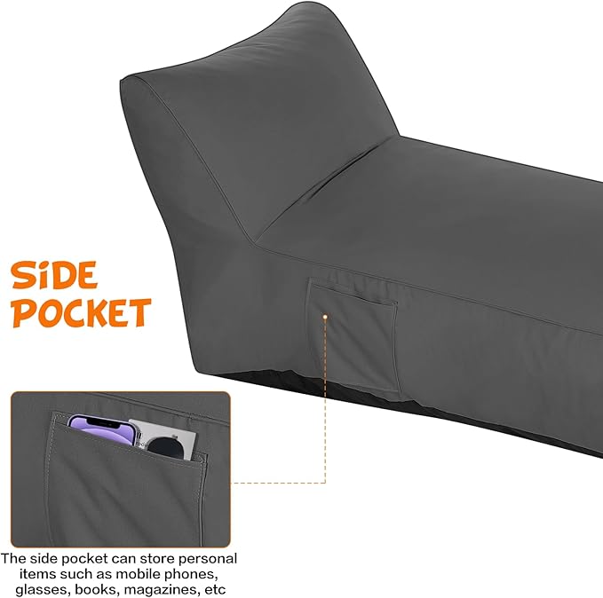 Outdoor Chaise Lounge Chair, Sunbed UV Resistant Sofa Couch Patio Furniture Waterproof Outside Sunlounge Reclining Sunbathing Bed Comfy Single Chaise Daybed for Garden, Pool, Beach, Dark Gray