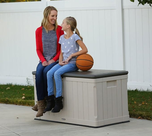 LIFETIME 60186 Heavy-Duty Outdoor Storage Deck Box, 116 Gallon, Desert Sand/Brown