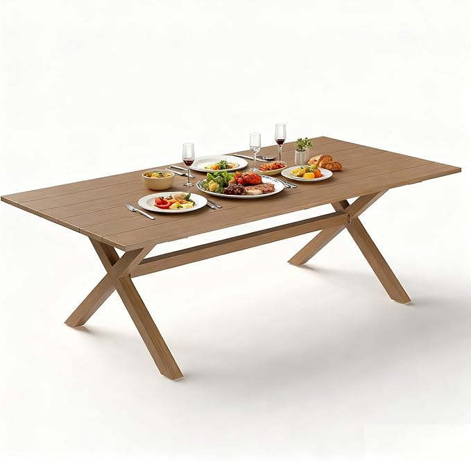 Aeeiua 80" x 38" Outdoor Dining Table, Rectangle Patio Table with Slatted Tabletop for Backyard, Garden, Deck, Poolside
